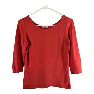 Wood Made in Italy Women’s Orange-Red Knit Top – ¾ Sleeve Rayon Blend Pullover –
